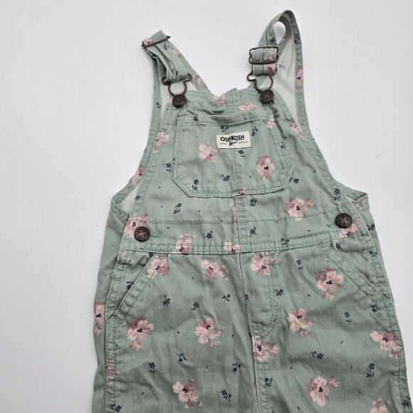 Oshkosh Overalls Size 3T Girls Toddler Green Pink Floral Jumpsuit BGosh Vintage - Picture 1 of 12